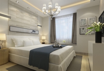 卧室方面应业主要求改做了偏现代风格，卧室整体黑白灰明确